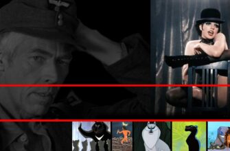 Кадры из фильмов "Железный крест" и "Кабаре" и Балу, Маугли, Аккела, Багира, Каа с низу