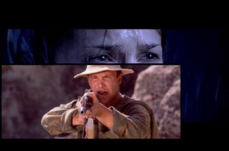 Кадры из фильма "Девятая рота" - на переднем плане Владимир целится в маджахеда, на заднем Оля со слезами провожает Владимира