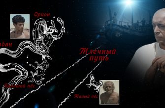 Кадры из фильма "Фараон" (Херхор, фараончик и повесившийся крестьянин), Арго, и созвездия "Эридан", "Млечный путь", "Большой пёс", "Малый пёс"